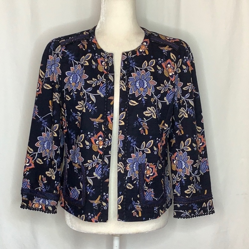 Loft Evening Garden Floral Bird Blazer Jacket Size 8P